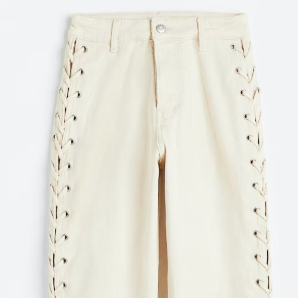 H&M Cream Lace Up Straight High Jeans - 16 - Picture 2 of 12